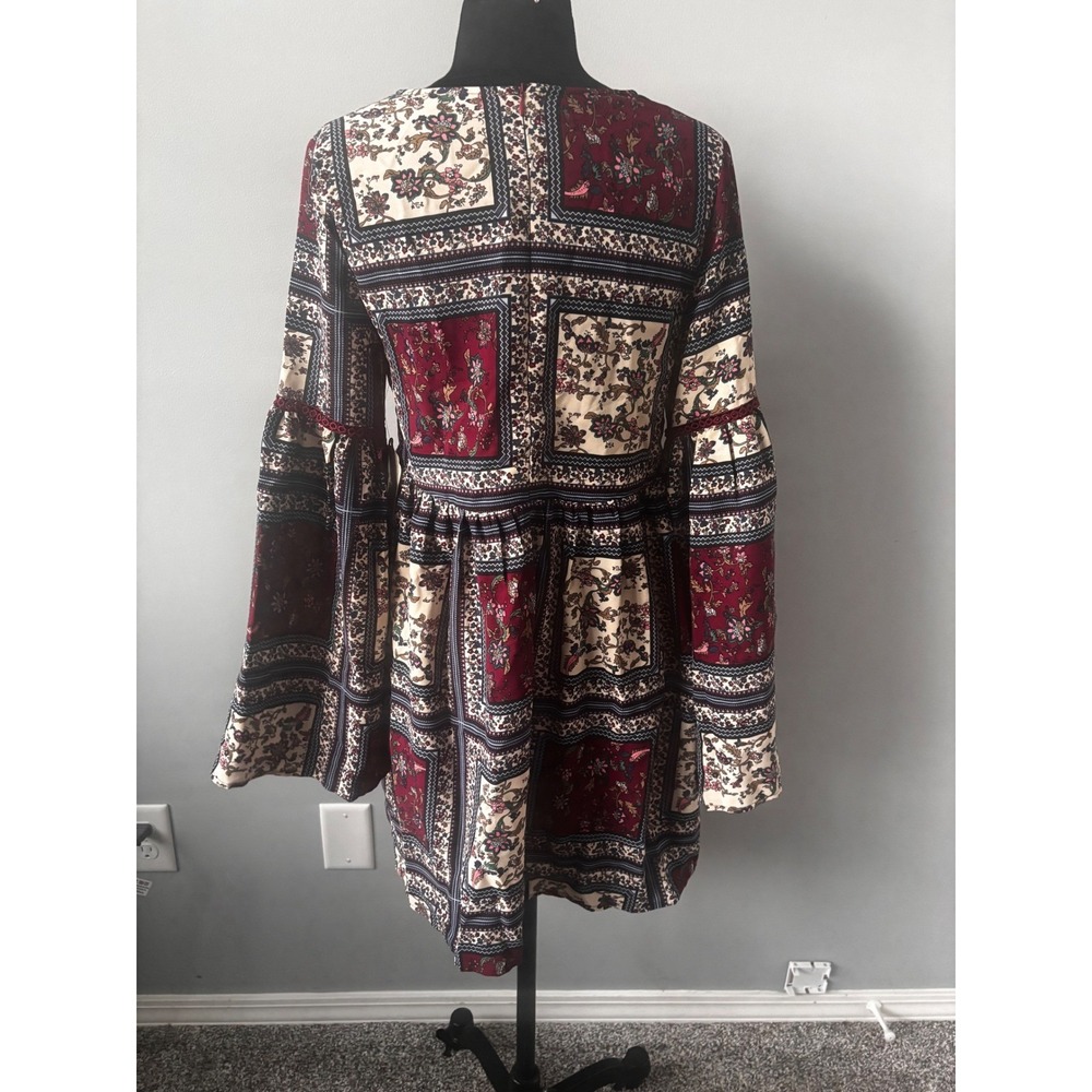 Altar'd State Floral Print Mini Dress‎ Long Bell Sleeve Bohemian Boho Small - Picture 4 of 11